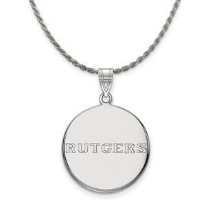 Sterling Silver Rutgers Large Disc Pendant Necklace - 26 Inch